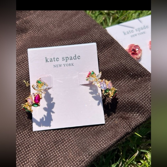 Kate ks Spade Greenhouse Floral Hoops Earrings Flower Crystal cluster - Picture 13 of 13